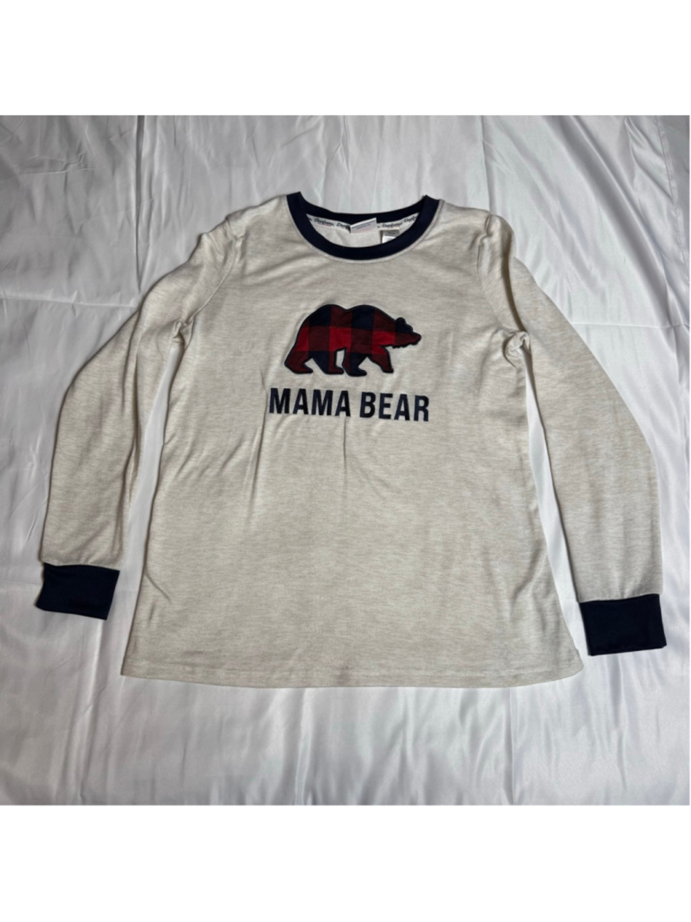 Women's Dearfoams Pajama Top S Beige Navy Mama Bear
